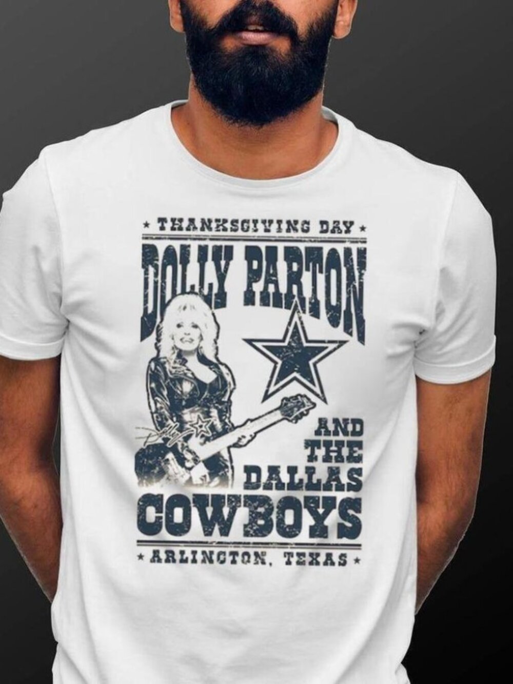 Dallas Cowboys Cream Dolly Parton Arlington Football Fan Graphic Tee